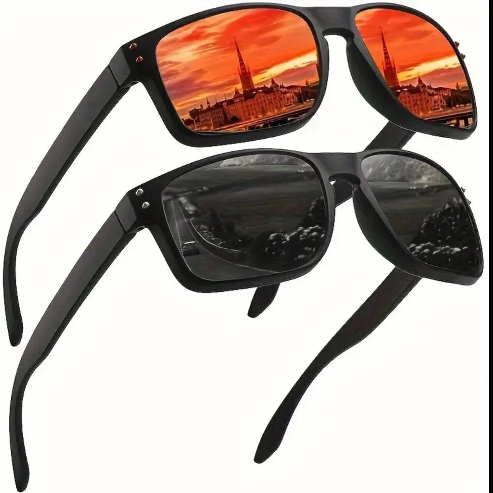 Dark Black‎ Lens Rectangular Polarized Sunglasses Sports Style Fishing Running